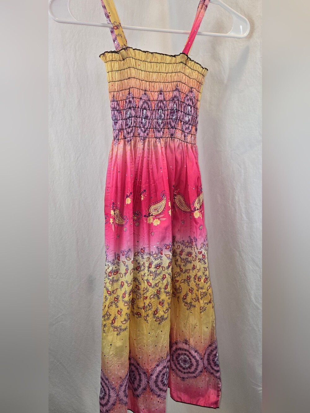 Thin Strap Ombre Paisley Maxi Dress in Pink & Yellow